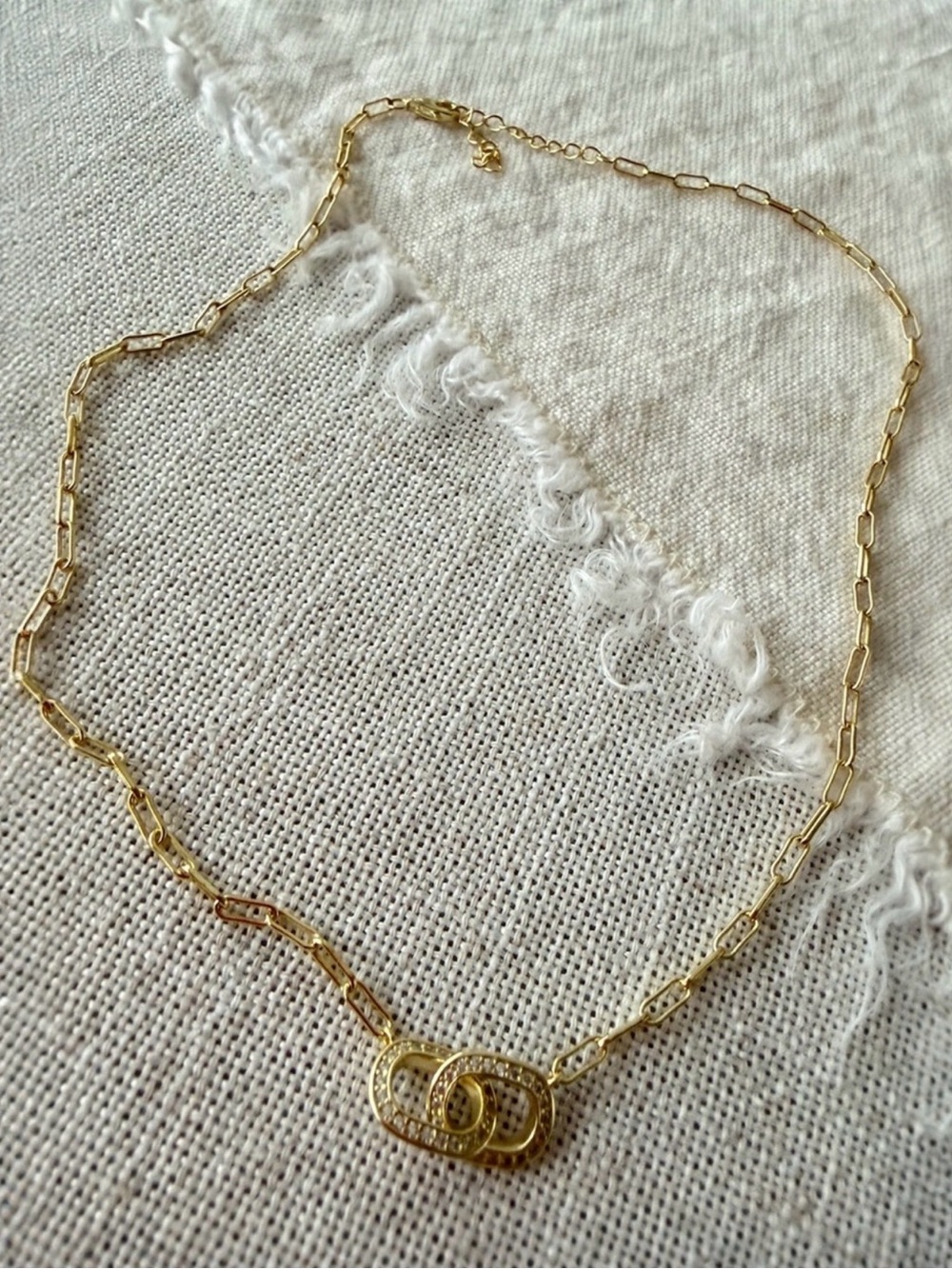 Gold Filled-Link Interlocking Necklace with CZ Accents